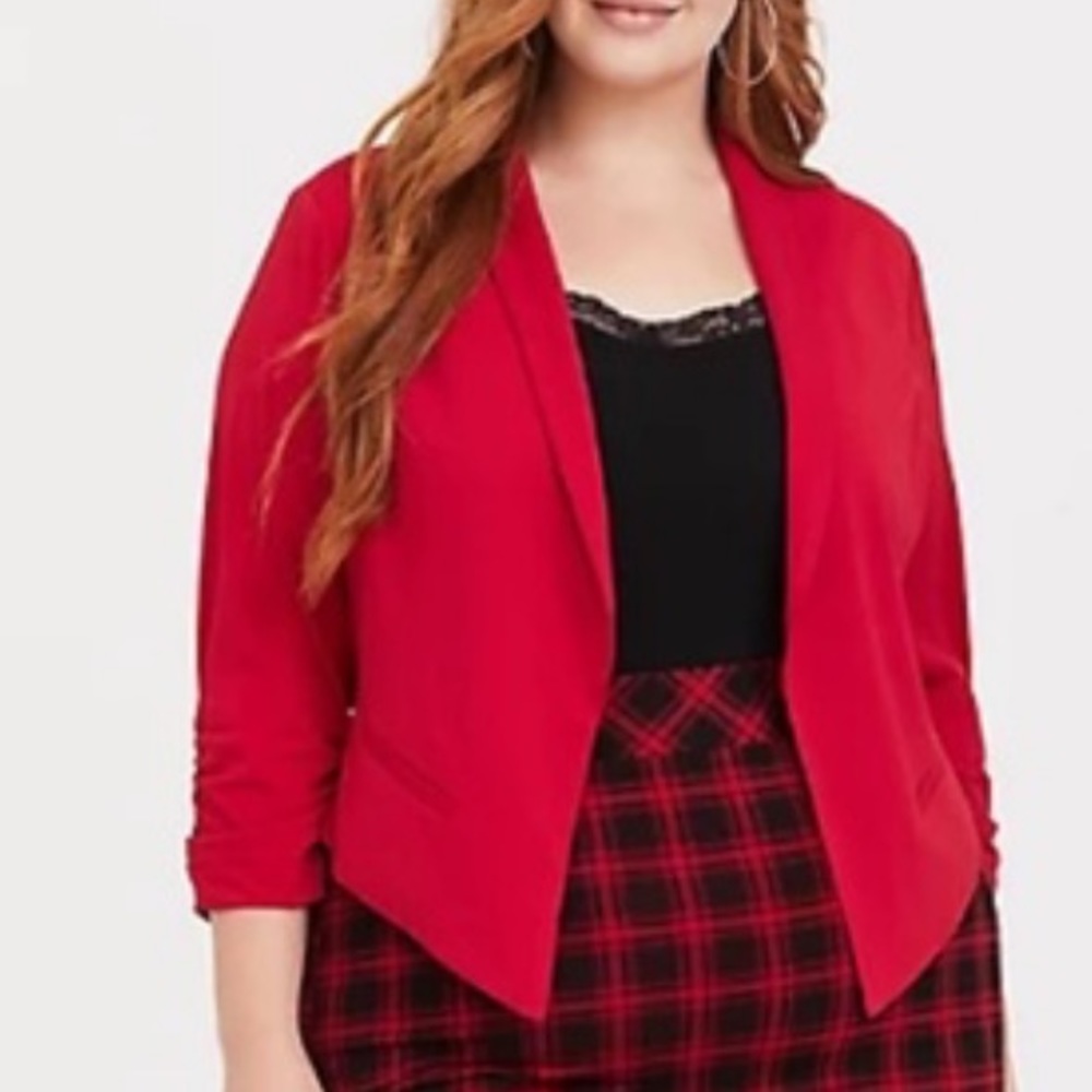 Torrid Red Woven Crepe Blazer Jacket